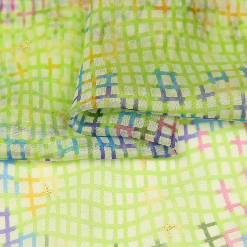 Цветной мини-клетчатый дизайн 100% шелк шифон прозрачная ткань SCF116 | Дом и сад