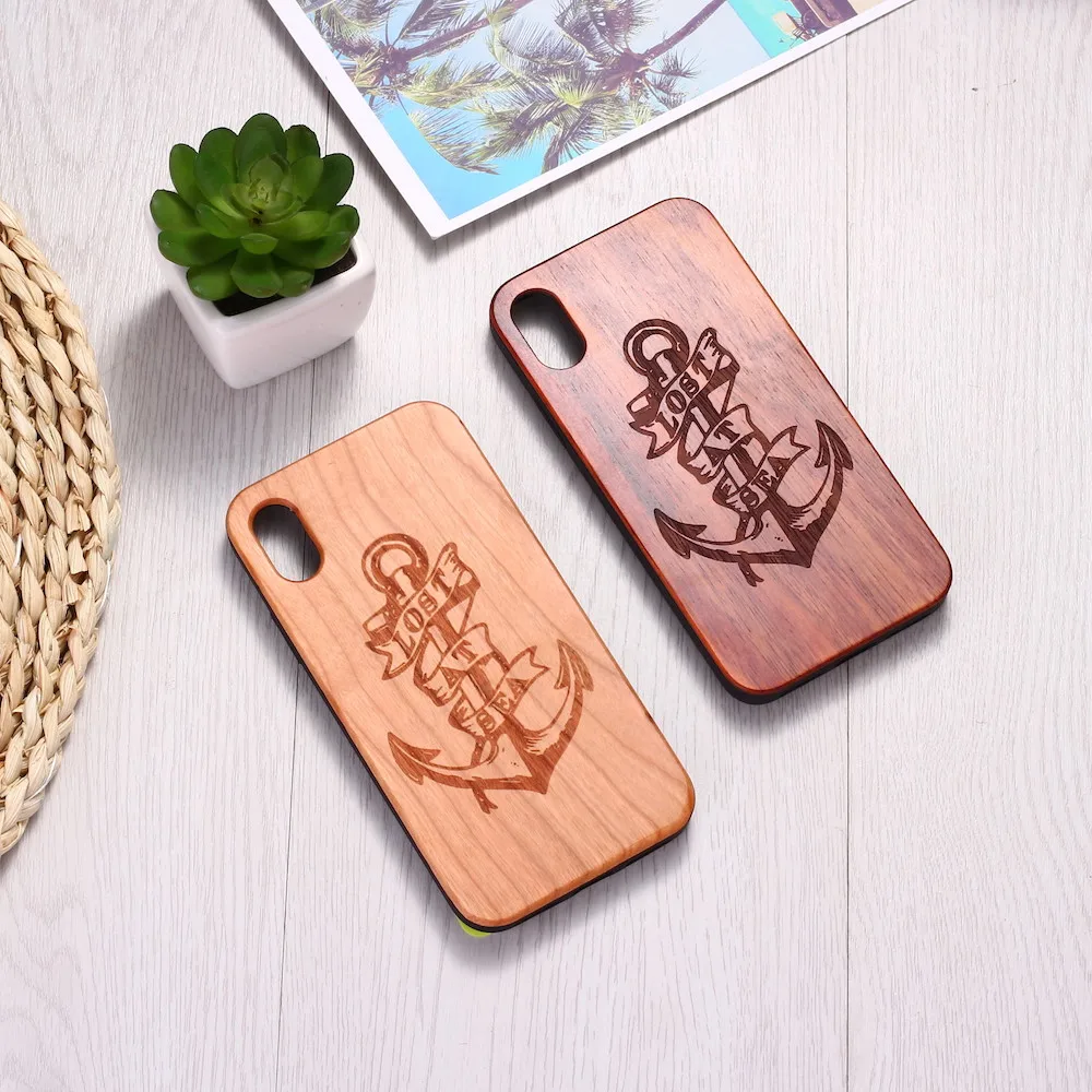 

Engraved Anchor Sea Sailor Lover Real Wood Phone Case Funda Coque For iPhone 12 11 13Pro Max 7 7Plus 8 8Plus XR X XS Max