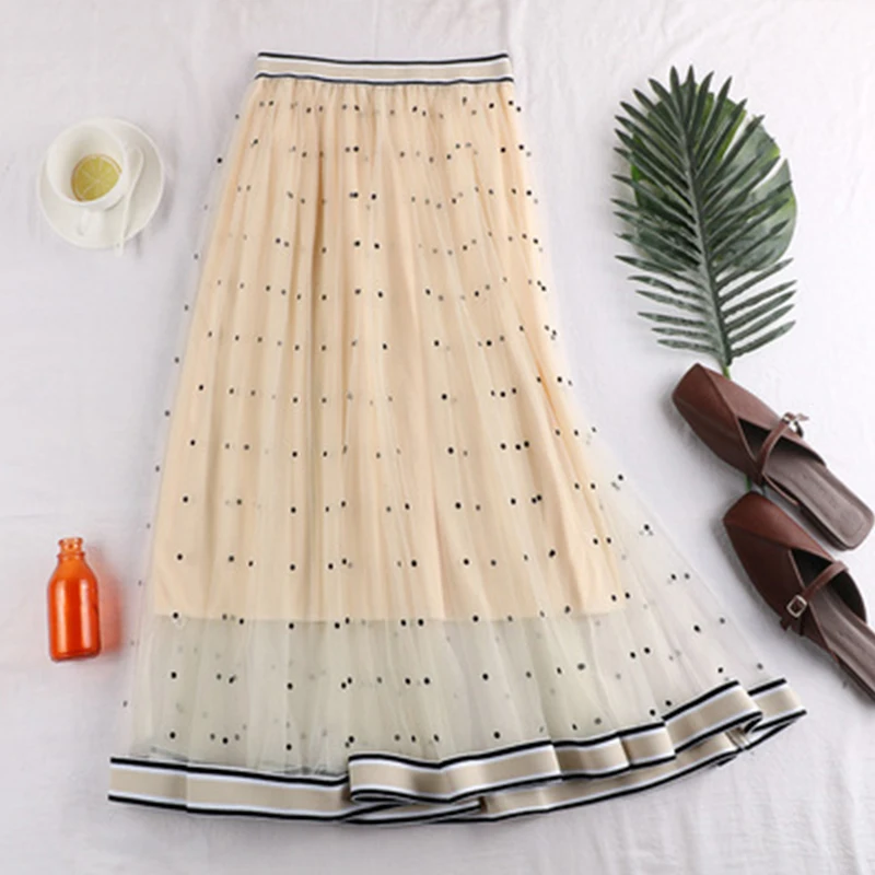 2019 новая весенняя летняя Пастельная юбка в горошек с двойной сеткой повседневная