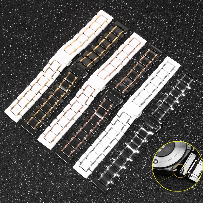 

12 13 14 15 16 17 18 19 20 21 22 23 24mm Ceramic+ Stainless steel watchband with butterfly buckle suitable for male and female