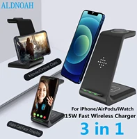 15w 3 in 1 fast wireless chargeing stand for iphone 12 pro max 11 xs 8 airpods pro wireless charger dock for apple watch 6 5 4