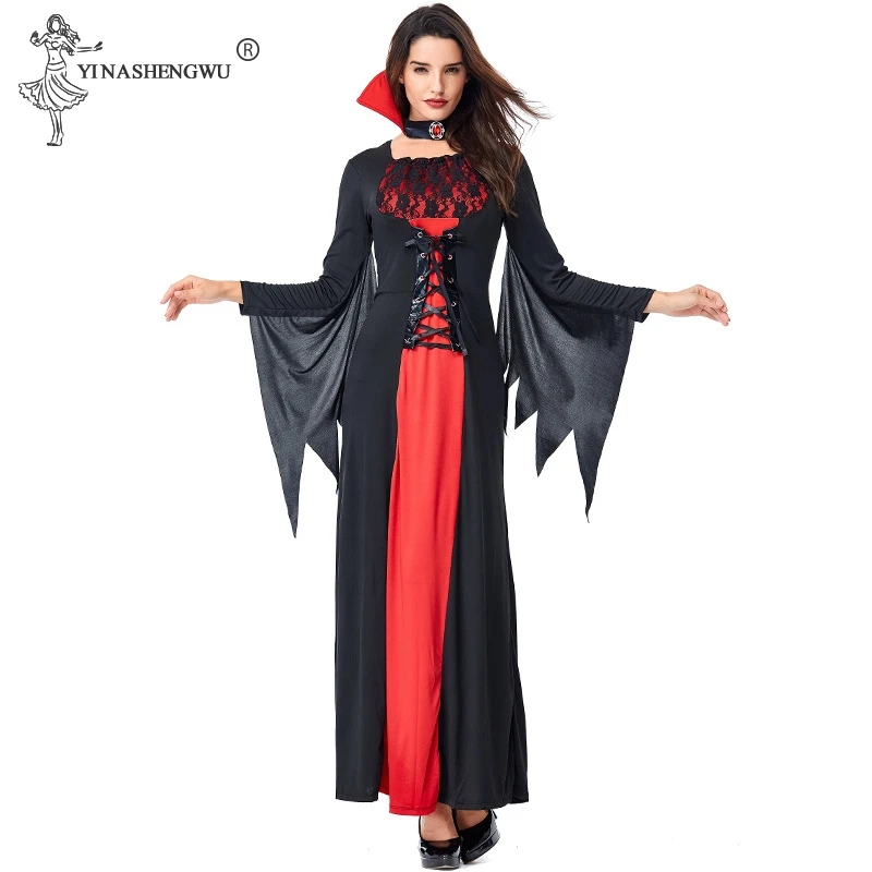 Deluxe Halloween Sexy Adult Women Vampire Costumes Victorian Vamp Fancy Party Dress Red and Black Witch Female Costumes