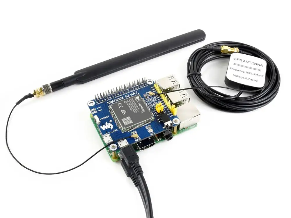 Шляпа Waveshare для Raspberry Pi 4G/3G/2G/GSM/GPRS/GNSS на базе сети LTE CAT4 глобальная версия |