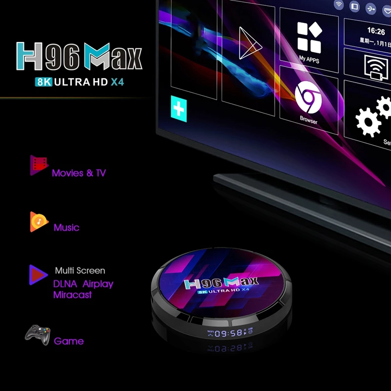 

H96 MAX X4 Smart TV Box Amlogic S905X4 Android 10 8K 1080P 3D Video Media Player 4G RAM 32GB 2.4G&5G Wifi Set