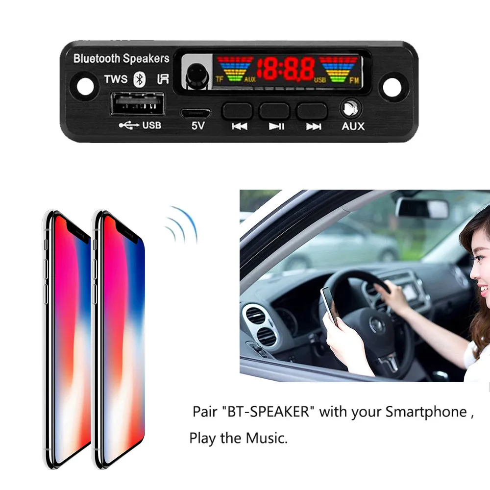 Плата декодера WMA WAV цветной экран 5 В MP3 TWS Bluetooth 0 беспроводной аудио модуль USB AUX TF FM