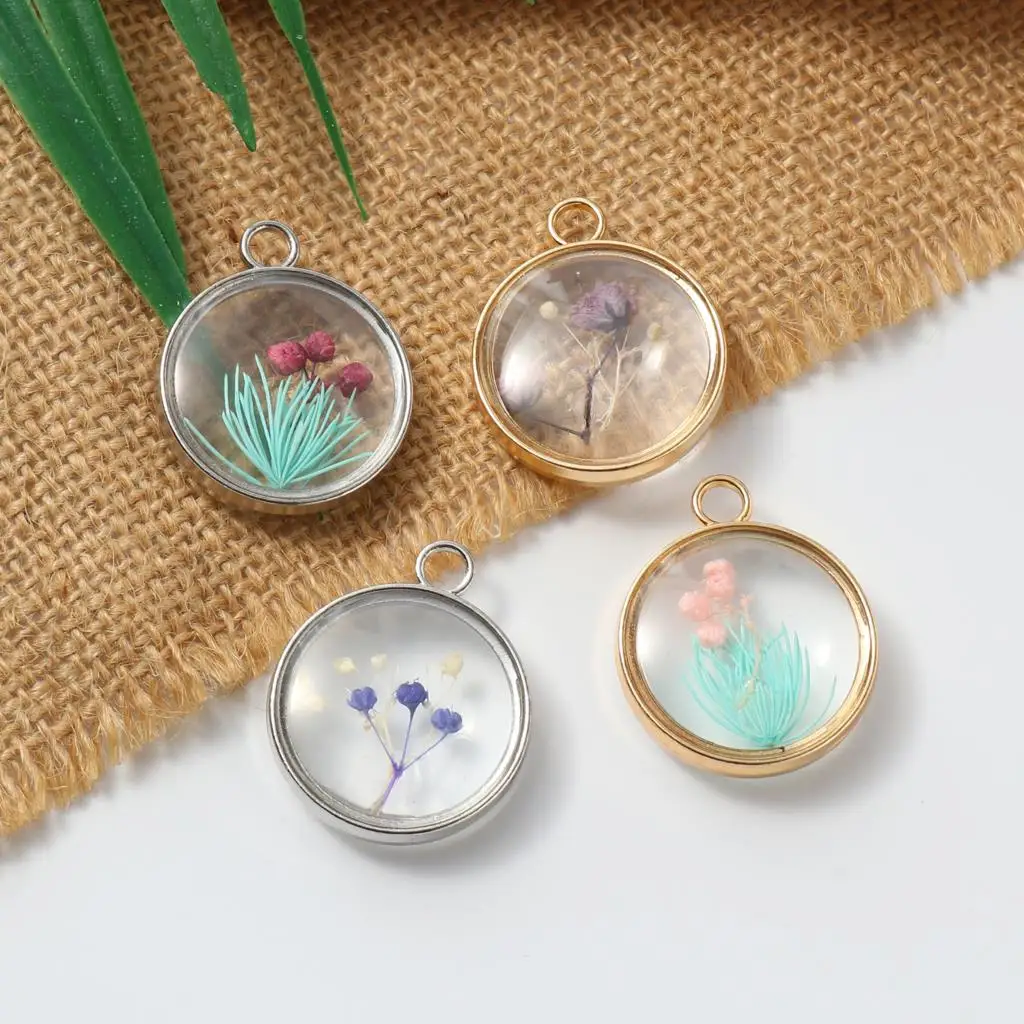 

Natural Dried Flower Charms Pendants For Earrings Making Creative Colorful At Random Glass Pendants Necklace DIY 3.4cm x 2.8cm