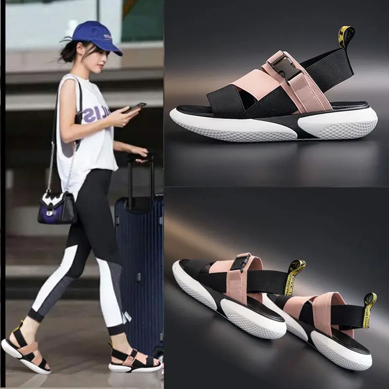 

Fashion Open Toe Women's Sports Sandals Thick-soled Increased Flat-soled Non-slip Beach Shoes Summer New Female Casual Shoes