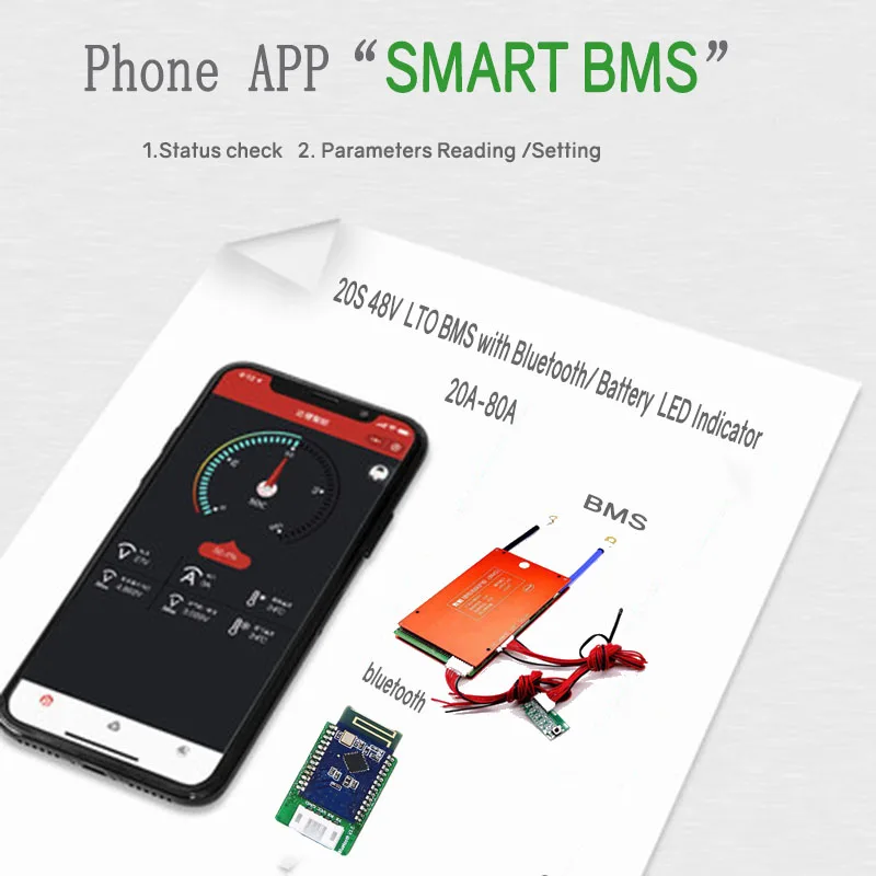 

BMS 20 S 48V Bluetooth 20A-80A быстрой зарядки RS485 может NTC UART с сенсорным экраном для аккумулятор лто 2,3 V 2,7 V подключить в 20 серии