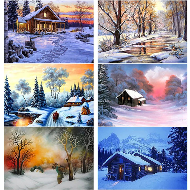 

New 5D DIY Diamond Painting Snow House Cross Stitch Snow Scene Diamond Embroidery Full Square Round Drill Home Decor Manual Gift