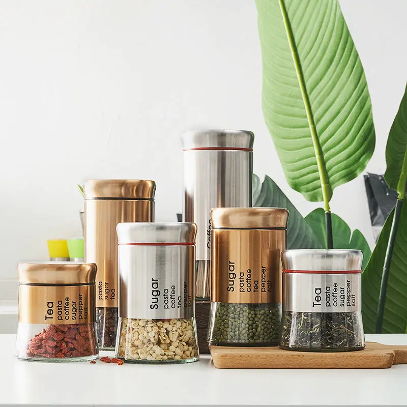 

Glass Sealed Organizer Household Kitchen Storage Container for Coffee, Sugar, Pasta, Tea, Pepper, Sall Storage Bottles