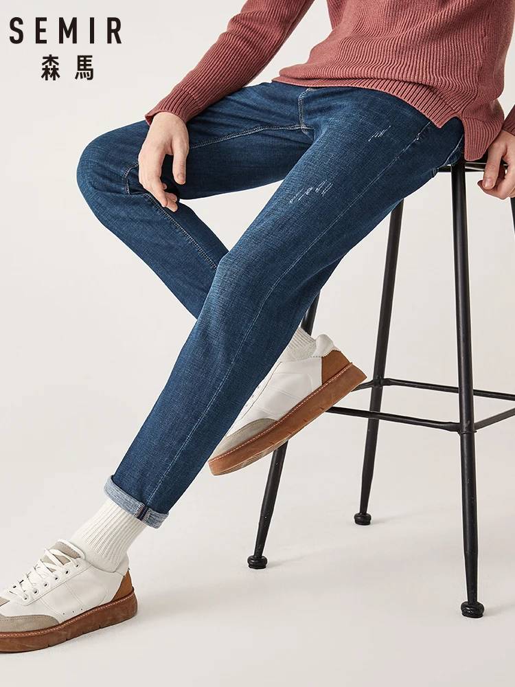 Semir тонкие джинсовые брюки мужские молодежные зимние хитовые цветные с надписями