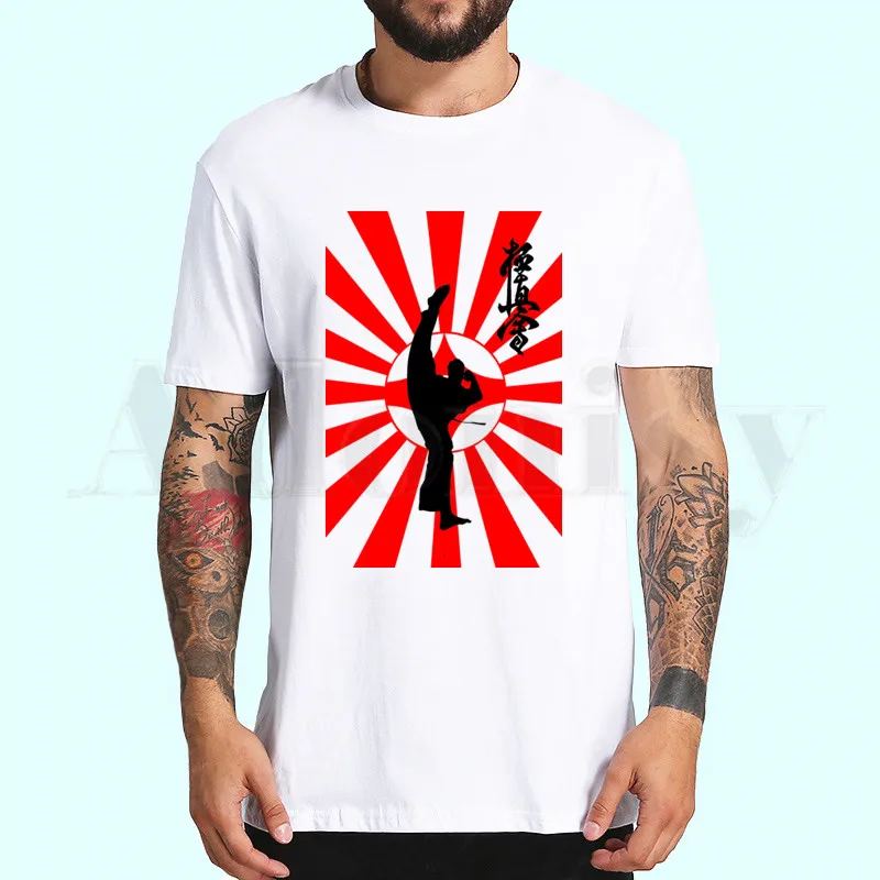 Kyokushin каратэ Kanji и символ мужская повседневная печать футболка с коротким рукавом