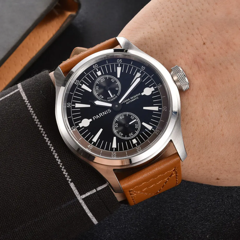 Parnis 46 мм черный циферблат Мужские механические часы светящиеся