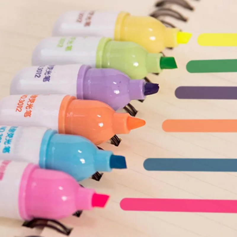 6pcs Cute Mini Smiling Face Pill Highlighter Lovely Cartoon Painting Pen Marking Pens Kawaii Stationery School Office Supplies|Маркеры| |