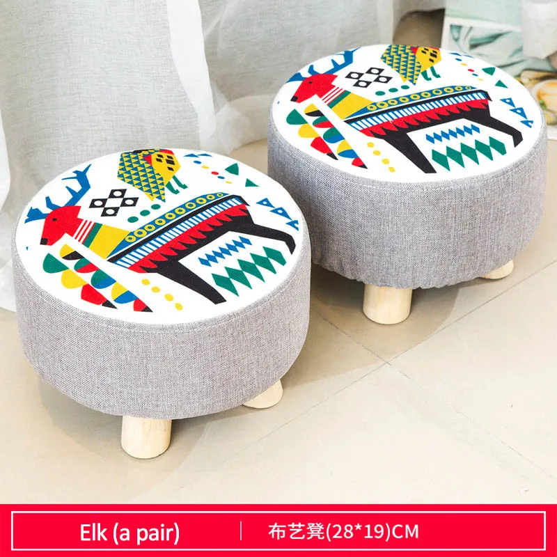 Elk (pair) Тканевый круглый табурет, деревянный стул, Мягкая табуретка для ног, модный домашний диван-стул, пара, мультяшная маленькая скамейка, мебель, 4 ножки - Цвет: Elk (pair)