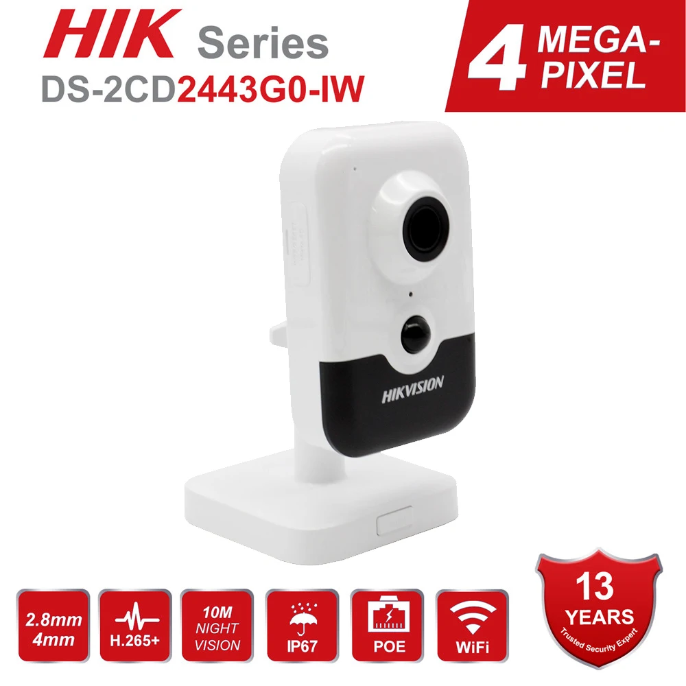 Hikvision WiFi IP камера PoE 4MP H.265 + DS 2CD2443G0 IW IR фиксированный куб Беспроводная ip встроенный
