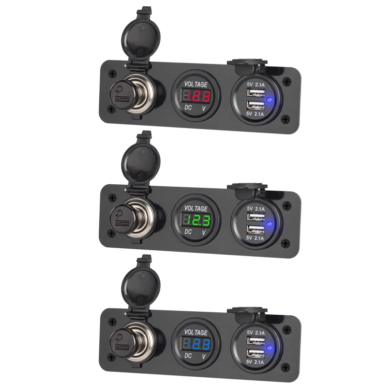 

Автомобильная лодка двойной USB 2.1A автомобильное зарядное устройство светодиодный вольтметр 12V розетка панель питания