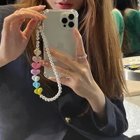 heart beads bracelet chain lanyard clear anti fall case for iphone 12 11 13 pro max mini x xr xs max 7 8plus protective cover