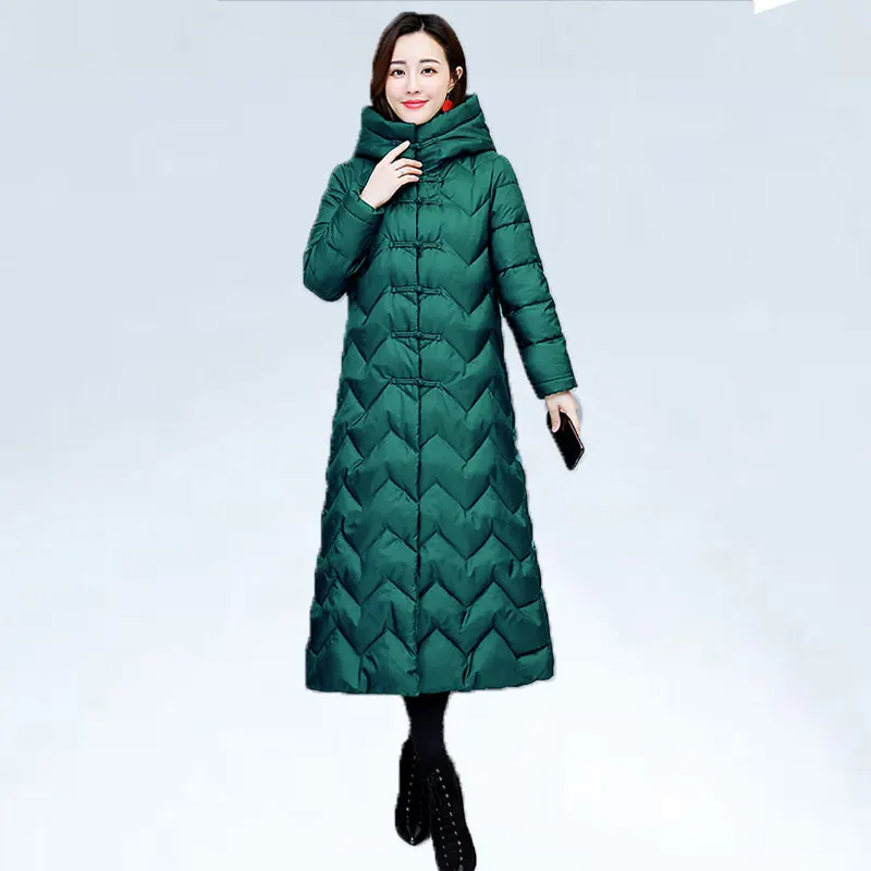 Green Осенне-зимняя куртка, пальто, новые хлопковые парки с длинными рукавами для женщин, винтажный принт, большие размеры, S-4XL, пальто женское с капюшоном, пальто - Цвет: Green