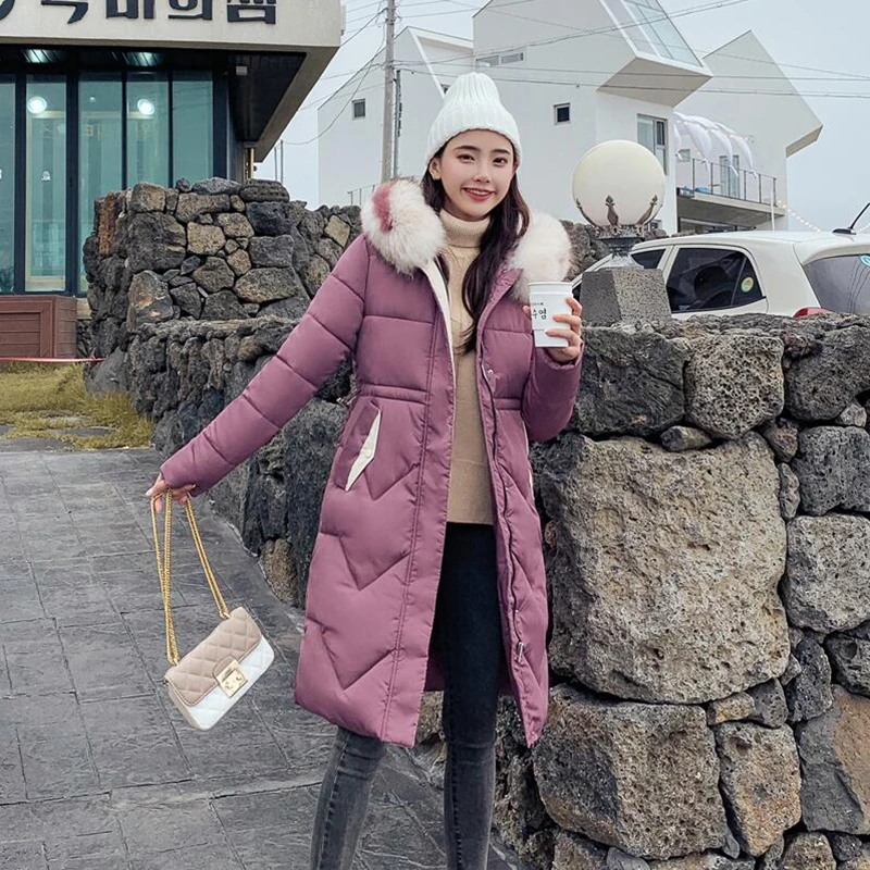 Winter jacket parkas 2019 Korean Women Slim Down cotton-padded jackets coat High Quality Women's Thick warm Hooded Long Coat