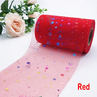 Red 6 см* 25 ярдов Радужный красочный Тюль с блестками в руллонах Звезда Сетка из сетчатого материала катушка Кружевная Ткань Свадебный декор "сделай сам" - Цвет: Red