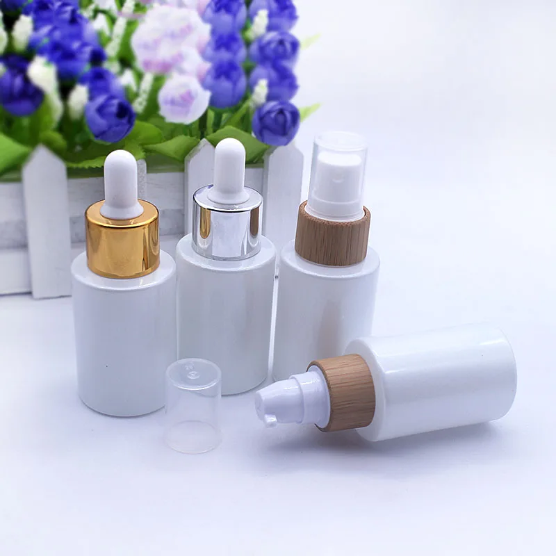 30 мл жемчужно белый стеклянный флакон капельница Косметическая бамбуковая