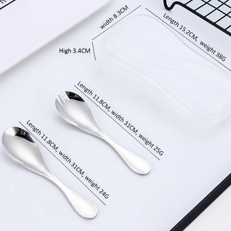 

2 в 1 Портативный многоразового использования, ложки, вилки, детская посуда столовые приборы Нержавеющая сталь комплект Кухня аксессуары