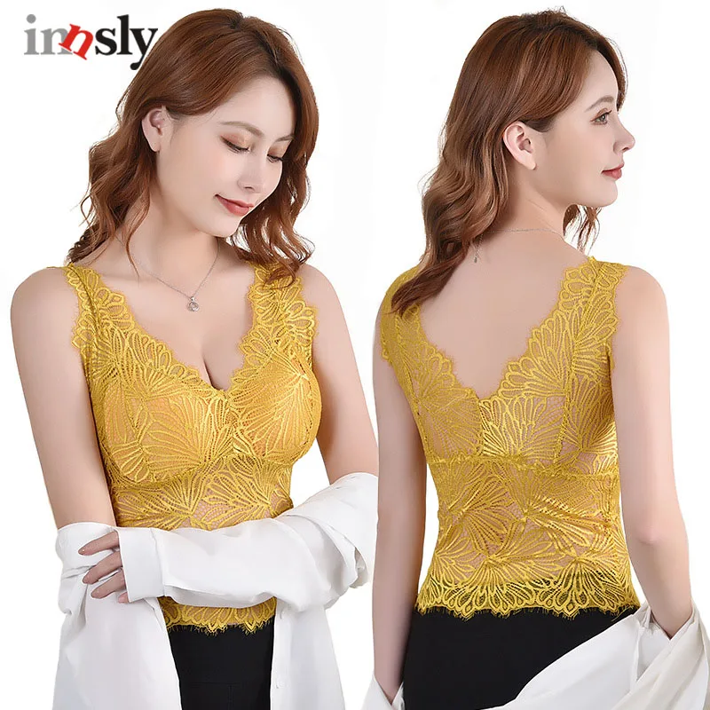 

Innsly Women Sexy Padded Camisoles Wireless Floral Female Tank Top Ladies Lingerie Vests Tube Top Wire Free Comfortable