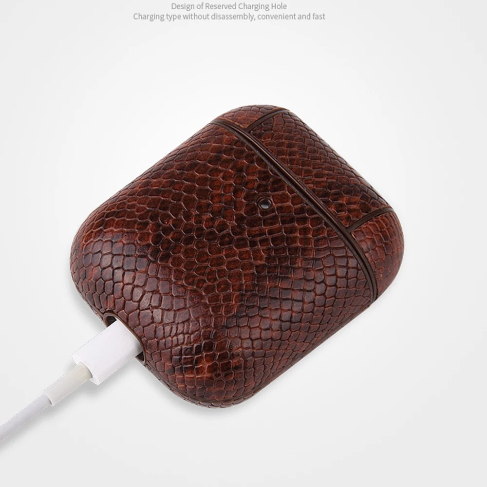 Сумка из змеиной кожи чехол для Apple AirPods 1/2 Bluetooth беспроводные наушники кожаный Air