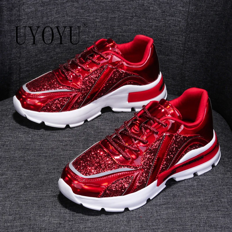 Кроссовки женские на платформе с блестками стильная обувь для бега толстой