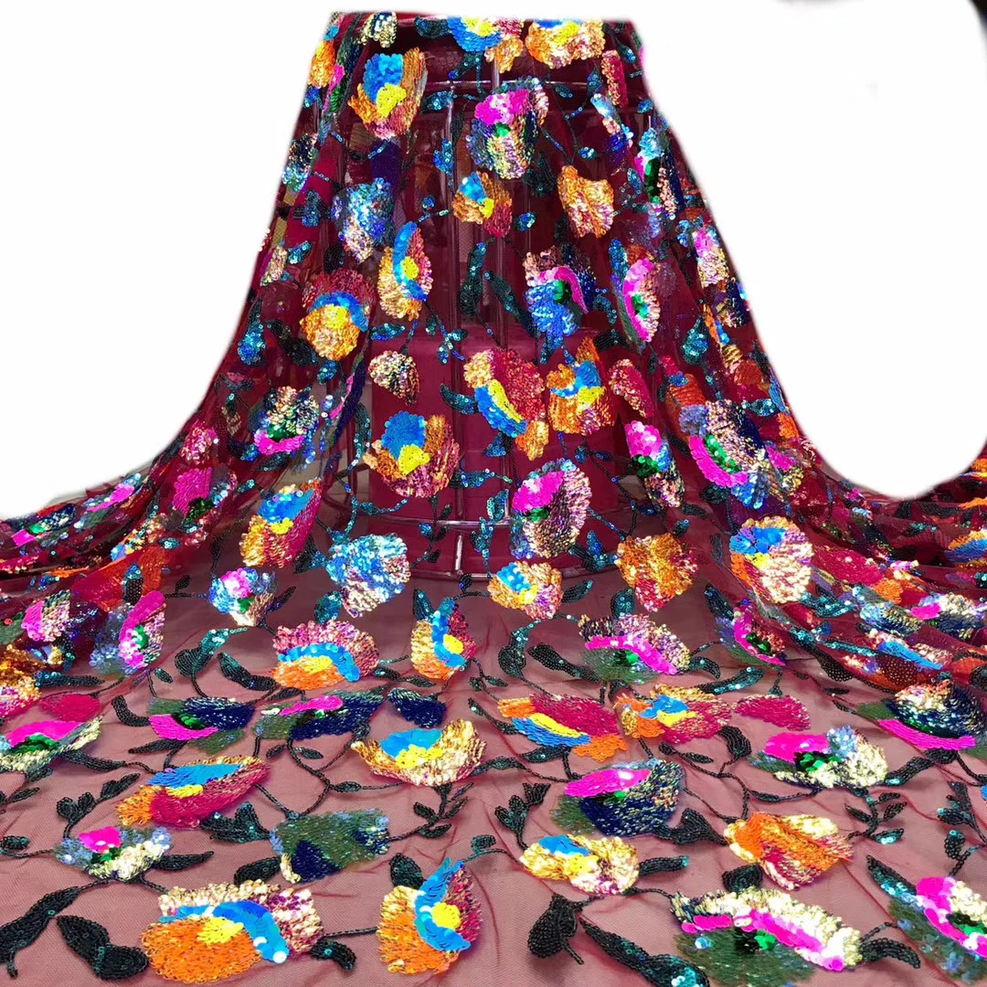 

African Sequin Lace Fabric 2020 Embroidered Nigeria Lace Fabric French Tulle Lace Fabric Women's Dress J4048