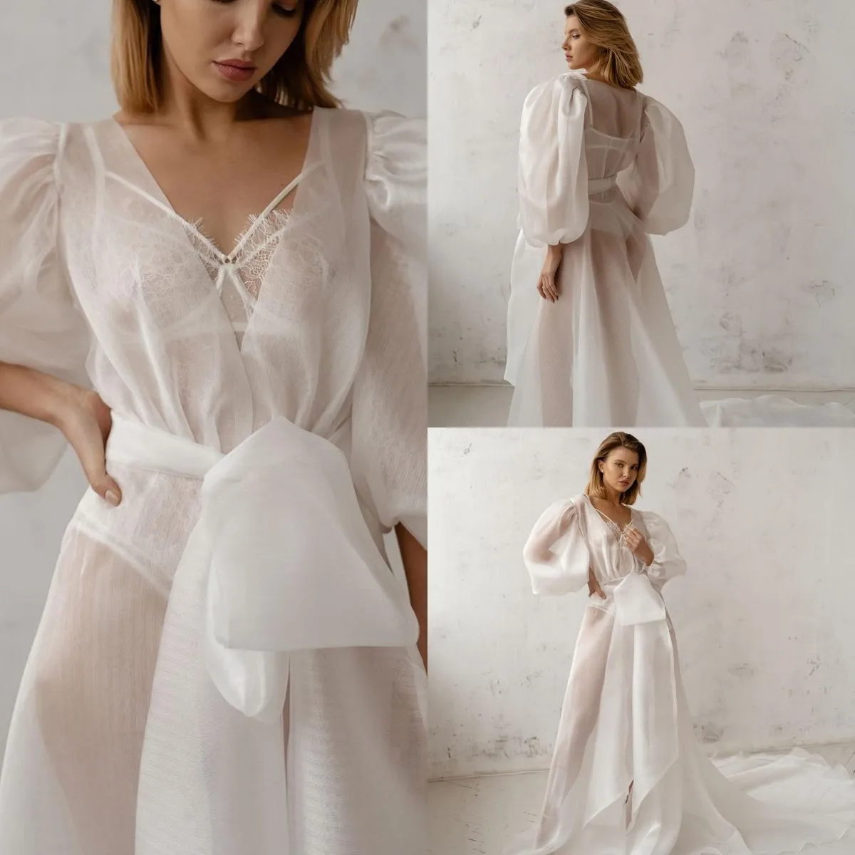 

White Bridal Wrap Chiffon Robes Long Floor Length Sheer Women Dresses Photo shoot Maternity Dressing Gowns for Photography