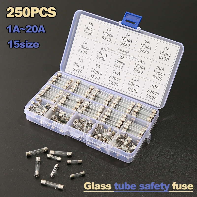 DIY 100 шт./250 шт. в наборе 5x20 мм 6x30 0.2A 0.5A 1A 2A 3A 20A 30A быстросохнущая стеклянная трубка