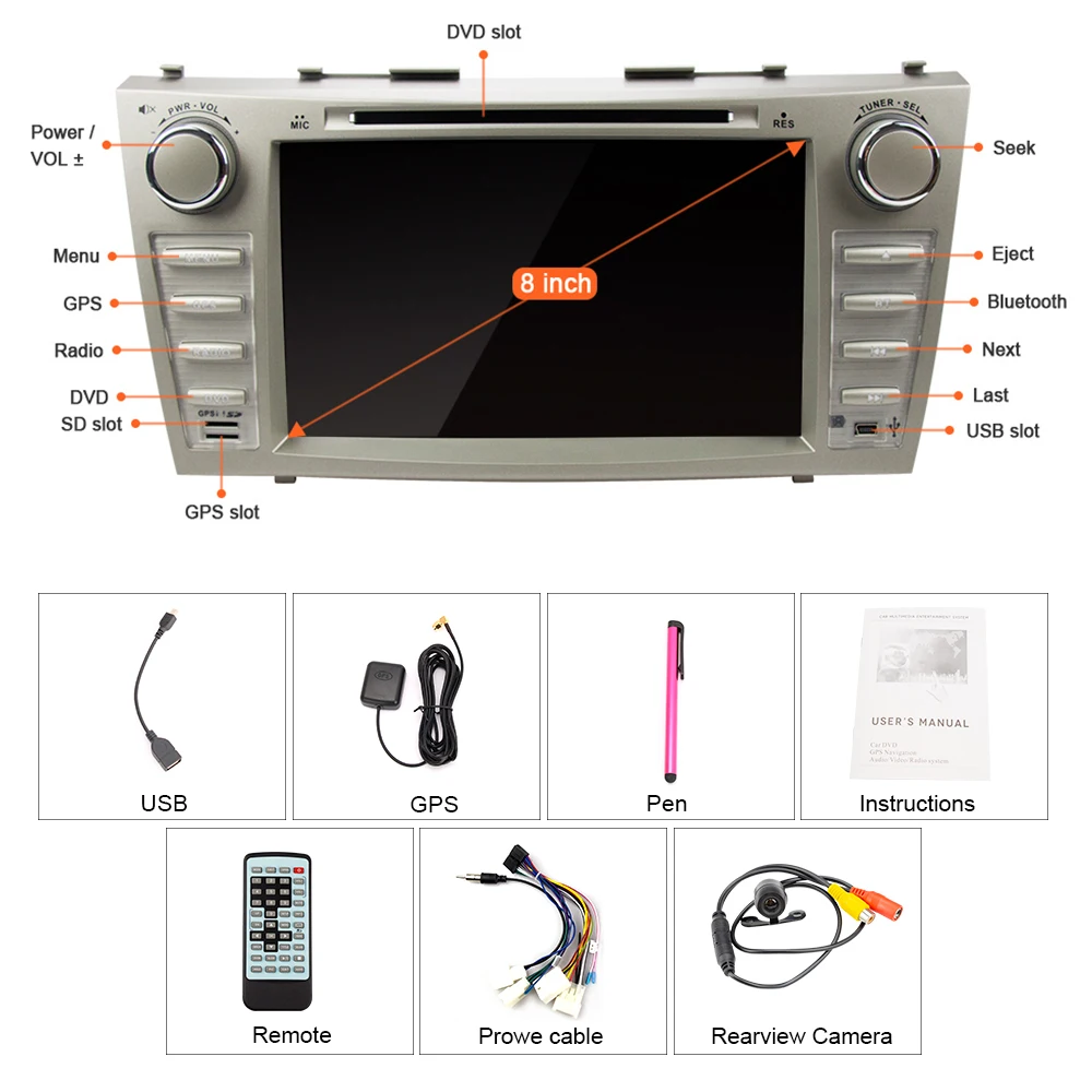 Eunavi 8 дюймовый 2 din автомобильный dvd плеер gps навигация автомобильное радио для Toyota