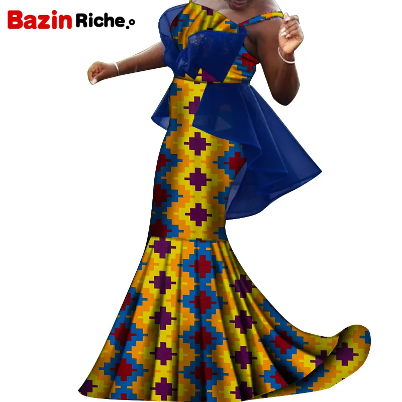 Blue Chiifon Decoration African Women Clothing 2021 Newest Fashion Type Plus Size Wedding Party Women Clothing WY7275