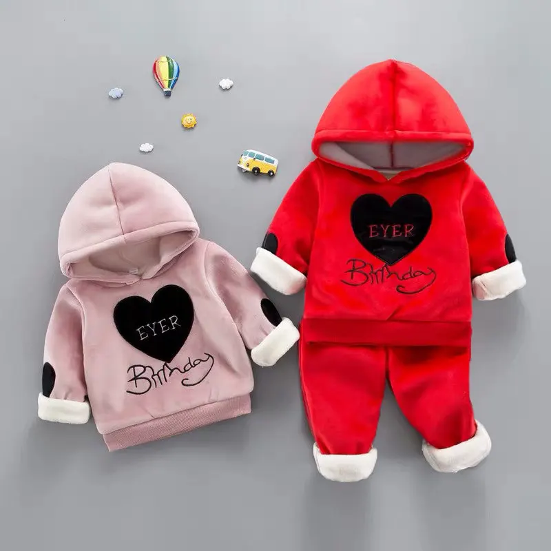 

Autumn Winter Children Clothes Baby Girls Cotton Add Velvet T-shirt Pants 2Pcs/sets Infant Cute Kids Toddler Clothing Tracksuits