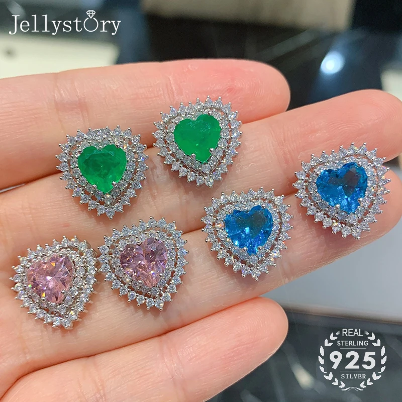 

Jellystory charm earring with heartshape emerald gemstone 925 sterling silver jewelry stud earring for women wedding engagement