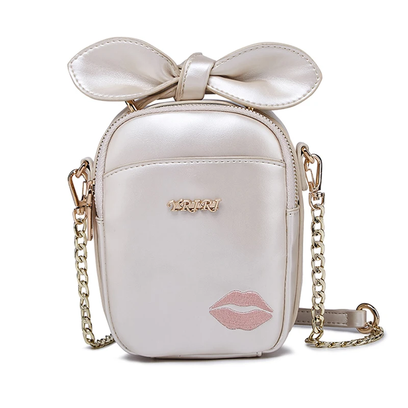 

Women Bags Leather Cross Body Messenger Bag Girl Shoulder Bags Female Bag Pearlescent Bow Lip Print Art Cartoon