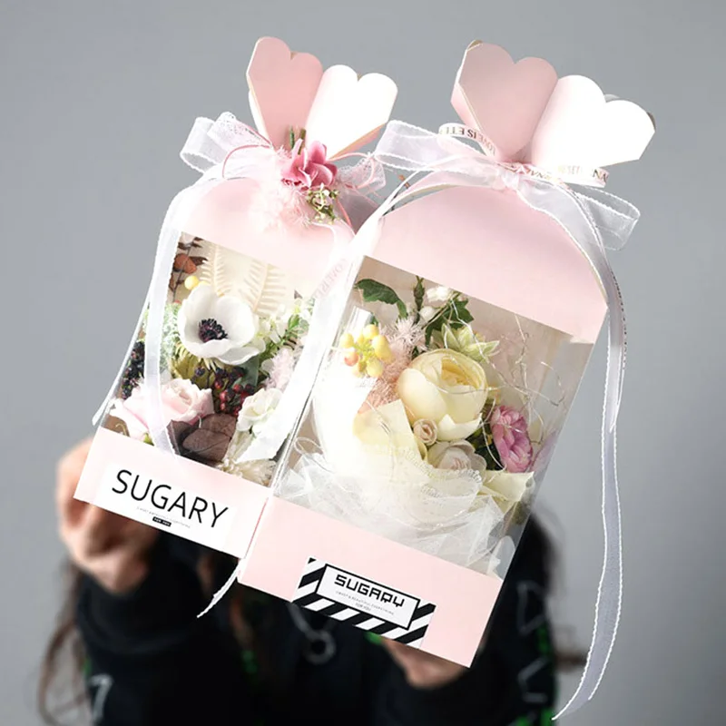 Квадратная коробка с цветами пластиковая прозрачная для розы органайзер торта