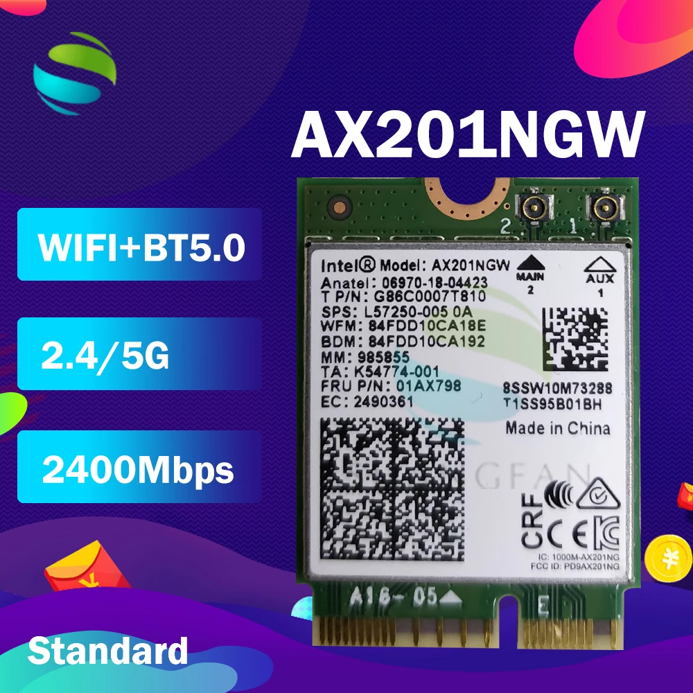 Двухдиапазонный беспроводной AX200NGW 2 4 Гбит/с 802.11ax Intel Wi Fi 6 AX200 / AX201NGW 8265NGW /3168AC M.2 NGFF