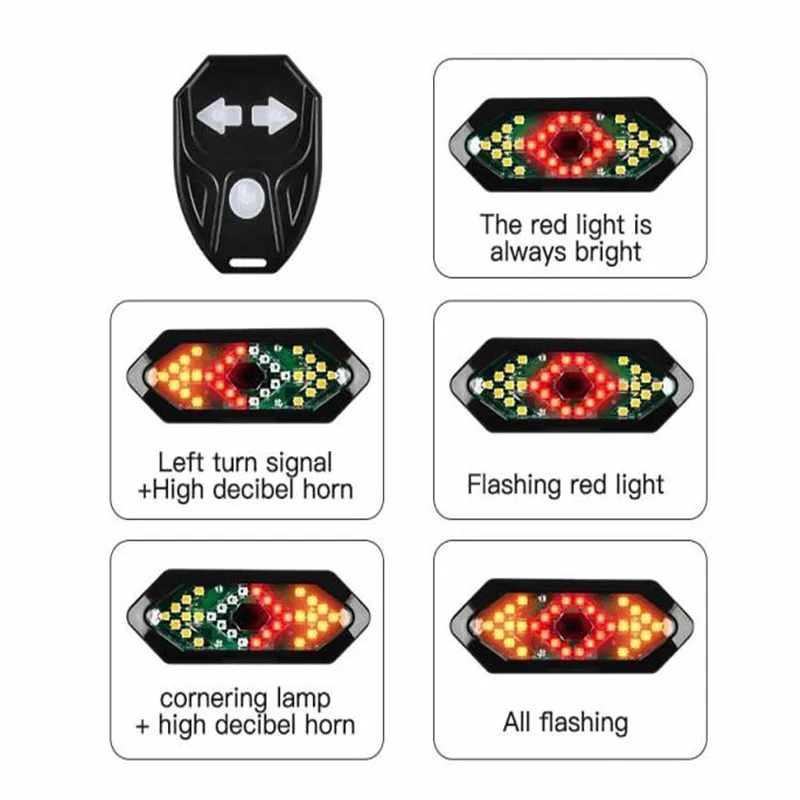 

300 Lumens Wireless Remote Turn Signal Bicycle Light MTB Direction Indicator LED Taillight USB Rechargeable Light Cycling Parts