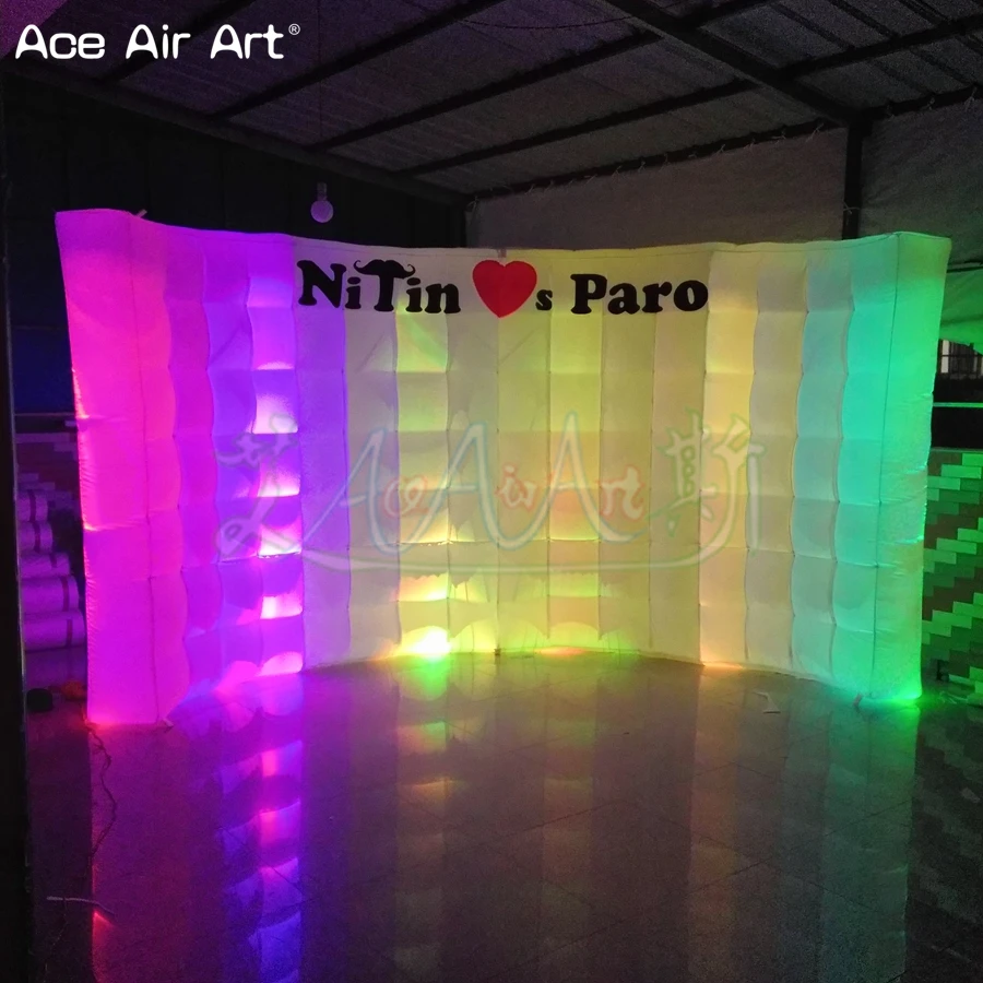 3x2.1m Silver color inflatable Dj booth wall,photo booth backdrop with interior blower for entertainment on wedding parties