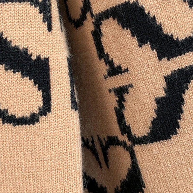 

2020 Autumn and Winter Lazy Style Letter Stripes Color Matching Loose Knit Cardigan Jacket Women's Cardigan