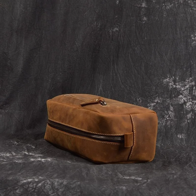 

Portable Bag Leather Casual Handbag First Layer Handmade Ladies Crazy Horse Leather Male's Portable Toiletries Storage Handbags