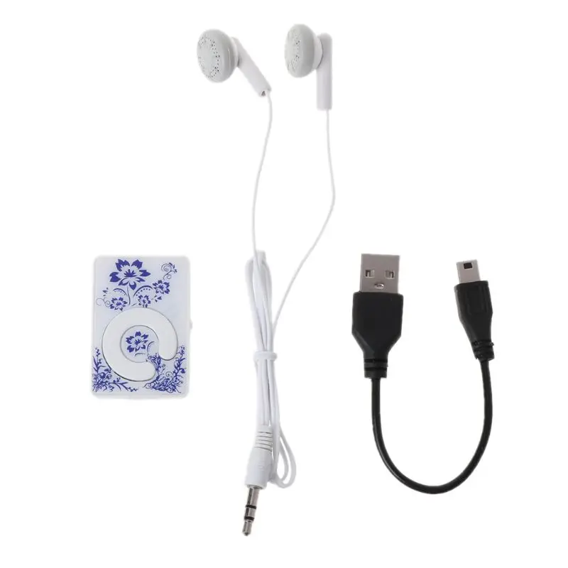 Мини клип цветочный узор музыкальный MP3 плеер 32 Гб TF карта с мини USB кабель +