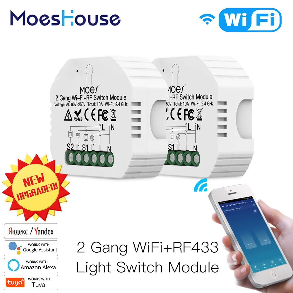 Moes 2 Gang DIY Smart WiFi RF433 модуль переключения Life/Tuya APP RF пульт дистанционного управления