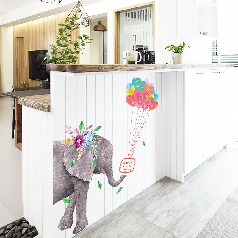 

Cartoon Elephants Balloon Wall Stickers Paint Style Living Room Kids Room Wall Decor Baby Nursery Decal Self Adhesive Wallpaper