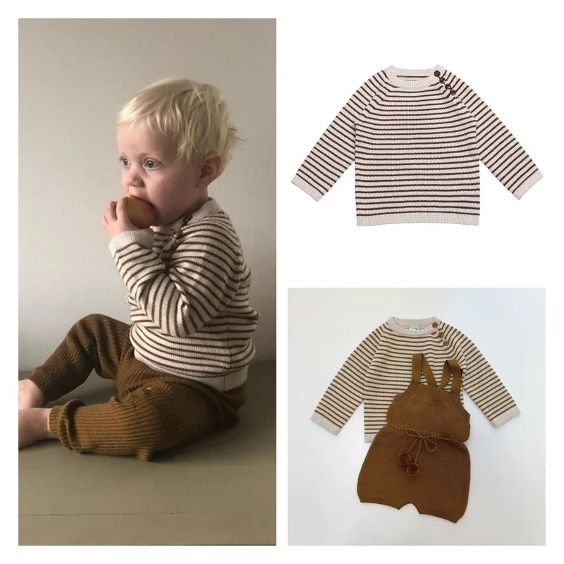 

In Stock Ins2021 Boy Knit Sweater Striped Children's Pullover Bottoming Shirt Warm Sweater