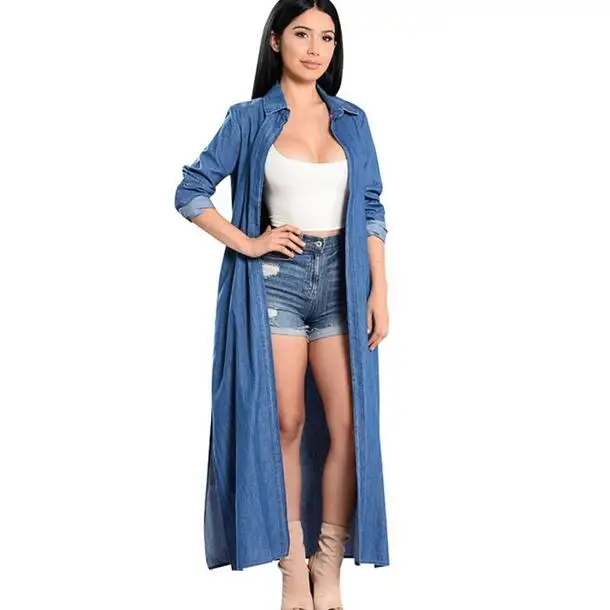 Пикантный джинсовый Кардиган с длинным рукавом 2020 женские топы длинная рубашка