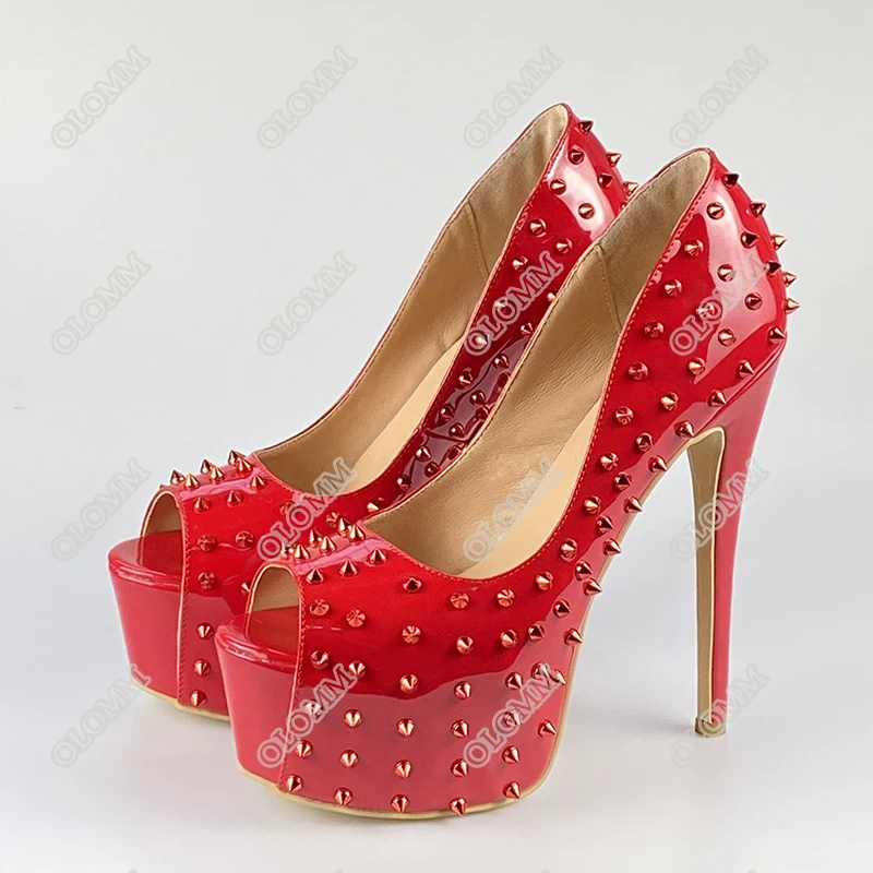 Olomm/женские блестящие туфли лодочки на платформе пикантные шпильках с шипами и